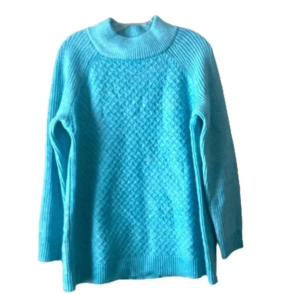 TALBOTS | Women’s Textured Twist Stitch Dark Turquoise Mockneck Sweater Size 1X - Picture 2 of 6